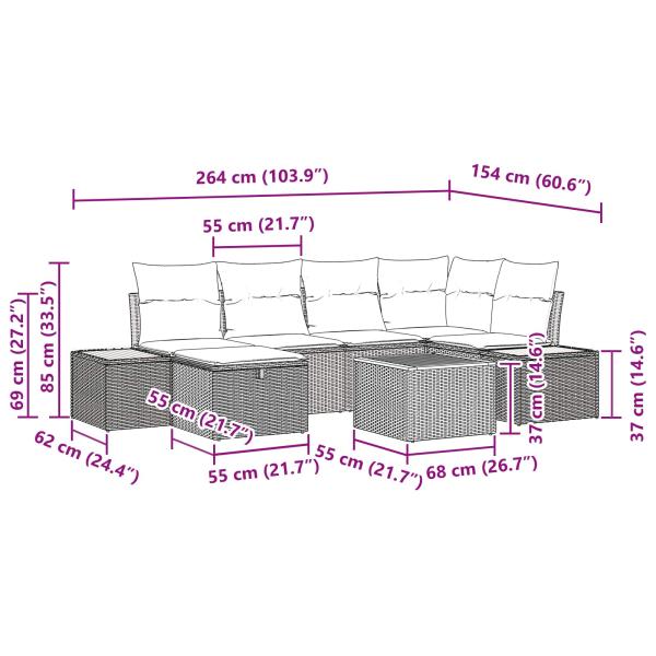 Gartensofa-set 9 Stk. Schwarz Poly-Rattan