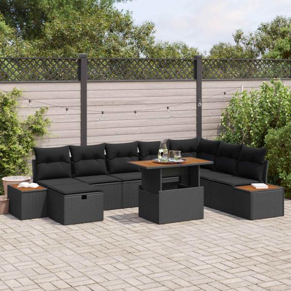 ARDEBO.de - Gartensofa-set 9 stk. Schwarz Poly-Rattan