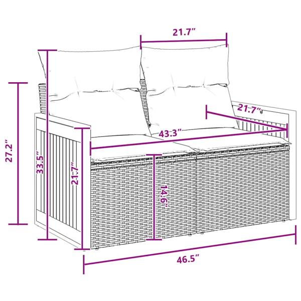 9-teiliges Garten Sofa Set mit Kissen Schwarz Poly Rattan Akazie
