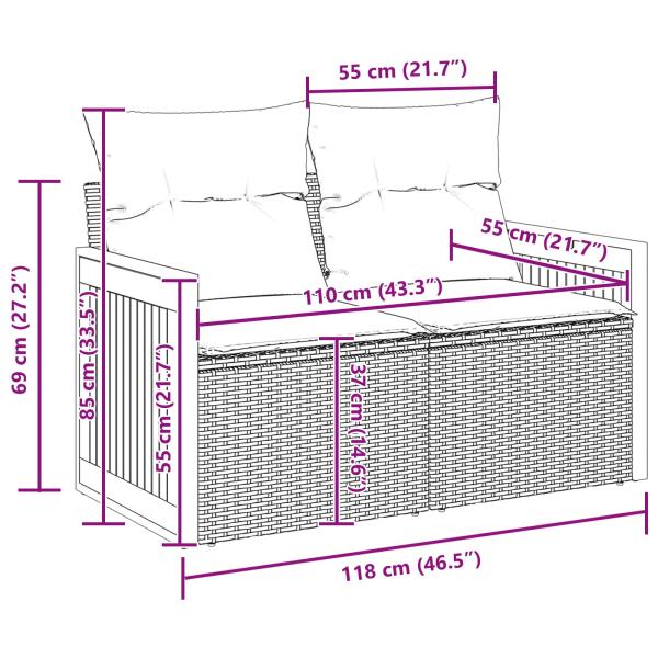 8-teiliges Garten Sofa Set mit Kissen Schwarz Poly Rattan Akazie