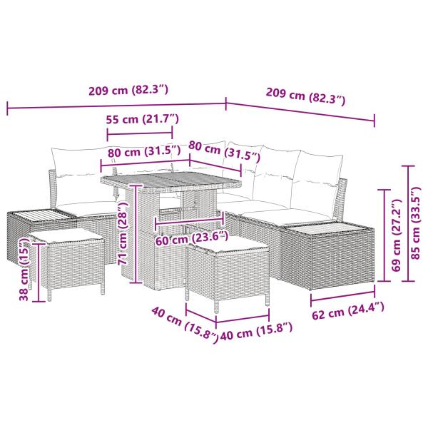 Gartensofa-set mit Kissen 8 pcs Schwarz