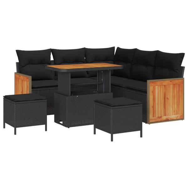 ARDEBO.de - 8-teiliges Garten Sofa Set mit Kissen Schwarz Poly Rattan Akazie