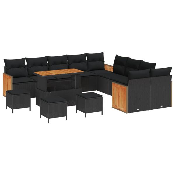 ARDEBO.de - 14-teiliges Garten Sofa Set mit Kissen - Schwarz - Poly Rattan - Akazie