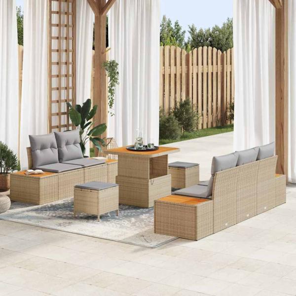 ARDEBO.de - 8-teiliges Garten Sofa Set mit Kissen in Beige aus Poly Rattan und Akazie