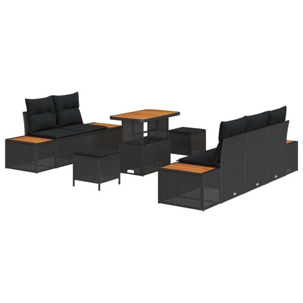 ARDEBO.de - 8-teiliges Garten Sofa Set mit Kissen Schwarz Poly Rattan Akazie