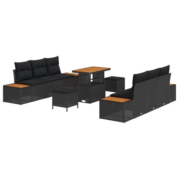 ARDEBO.de - 9-teiliges Garten Sofa Set mit Kissen - Schwarzes Poly Rattan & Akazie