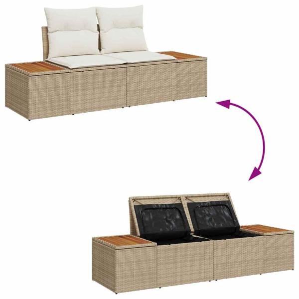 10-teiliges Garten Sofa Set mit Kissen Beige Poly Rattan Akazie