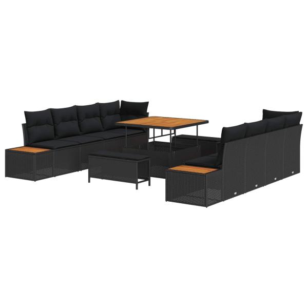 ARDEBO.de - 11-teiliges Garten Sofa Set mit Kissen Schwarz Poly Rattan Akazie