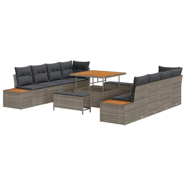 11-teiliges Garten-Sofa-Set mit Kissen Grau Poly-Rattan Akazie