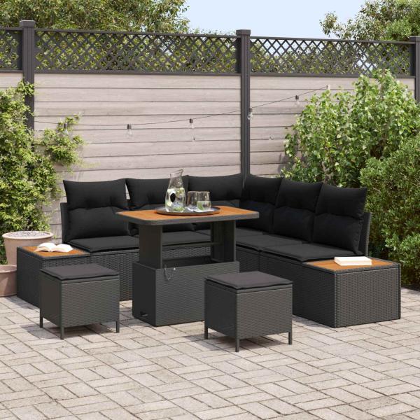 ARDEBO.de - Gartensofa-set 8 stk. 7-Sitzer Schwarz Poly Rattan