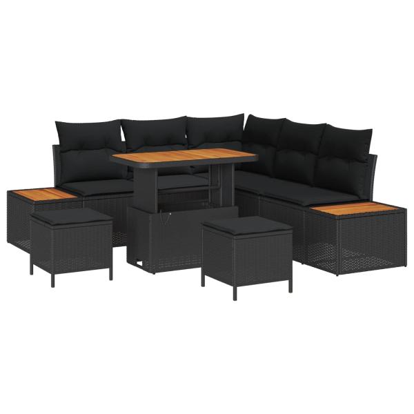 Gartensofa-set 8 stk. 7-Sitzer Schwarz Poly Rattan