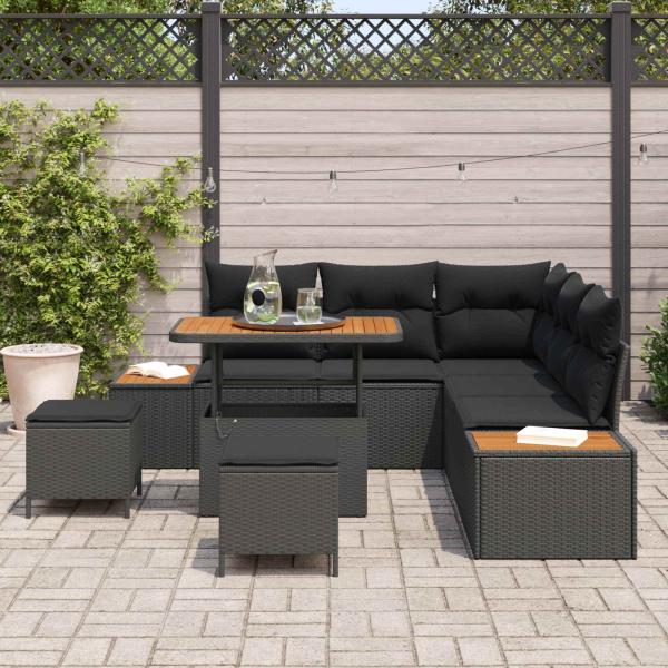 Gartensofa-set 8 stk. 7-Sitzer Schwarz Poly Rattan