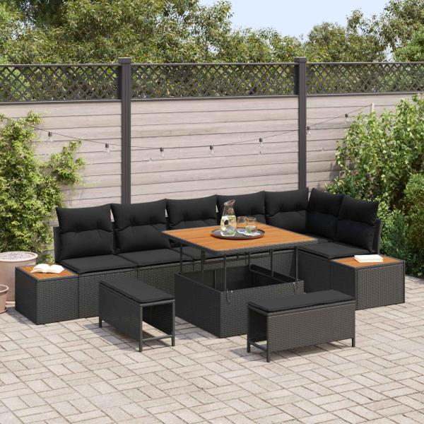 ARDEBO.de - Gartensofa-set 9 stk. 8-Sitzanzahl Schwarz Poly Rattan
