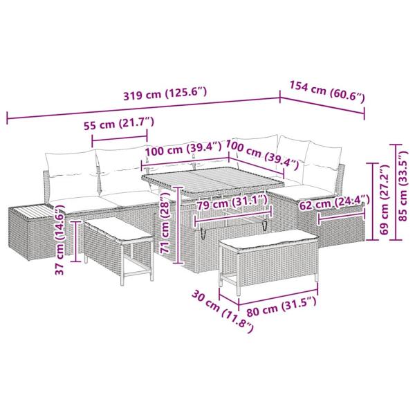 Gartensofa-set 9 stk. 8-Sitzanzahl Schwarz Poly Rattan