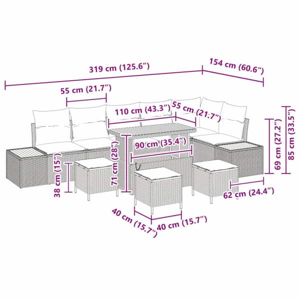Gartensofa-set 10 stk. 9-Sitzanzahl Schwarz Poly Rattan