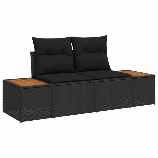 12-teiliges Garten Sofa Set mit Kissen Schwarz Poly Rattan Akazie