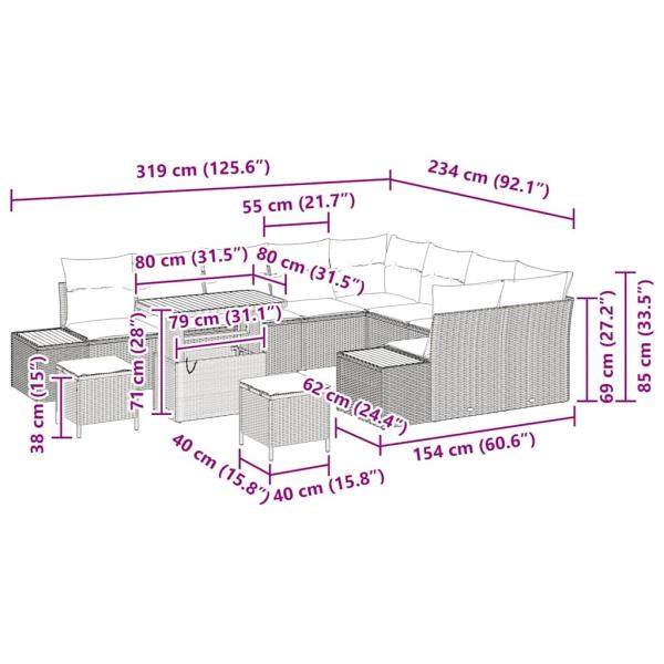 Gartensofa-set mit Kissen mit Speicher 12 pcs Beige Poly Rattan