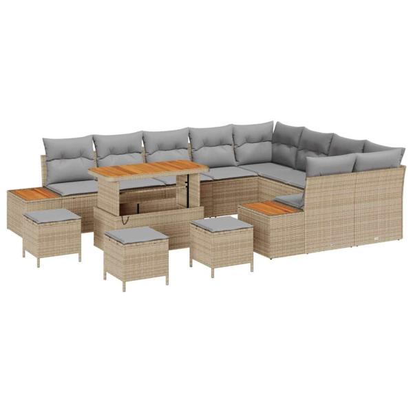 13-teiliges Garten-Sofa-Set mit Kissen Beige Poly Rattan