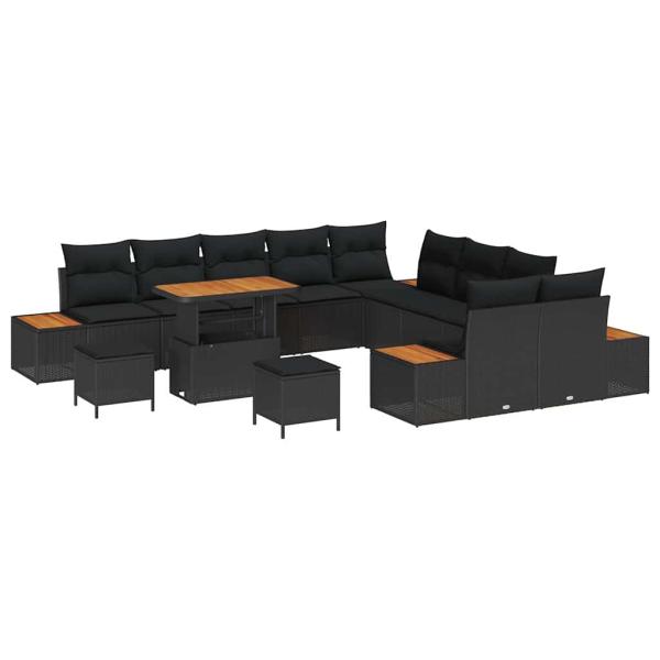 13-teiliges Garten-Sofaset mit Kissen Schwarz Poly-Rattan Akazie