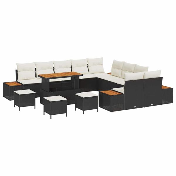 14-teiliges Garten Sofa Set mit Kissen Schwarz Poly Rattan Akazie