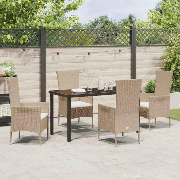 5-teiliges Garten Esszimmer Set mit Kissen Beige Poly Rattan