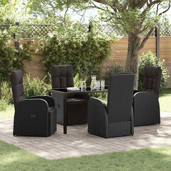 ARDEBO.de - 5-teiliges Garten-Ess-Set mit Kissen - Schwarzes Poly-Rattan