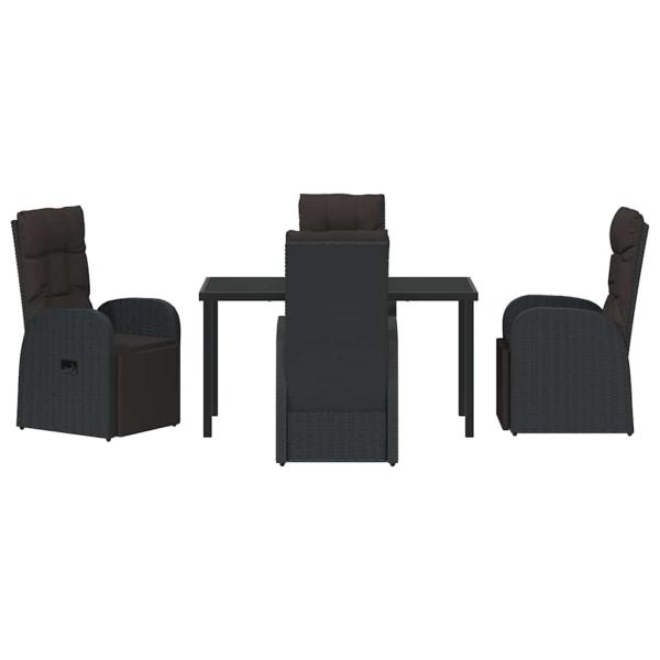 5-teiliges Garten-Ess-Set mit Kissen - Schwarzes Poly-Rattan