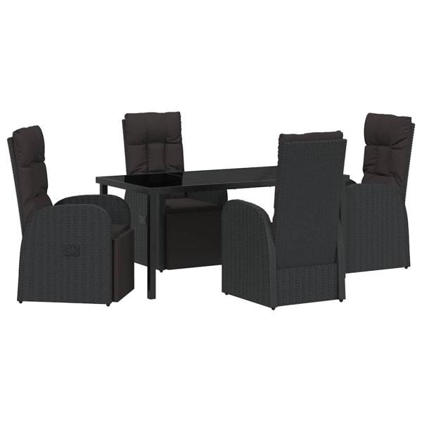 5-teiliges Garten-Ess-Set mit Kissen Schwarz Poly-Rattan