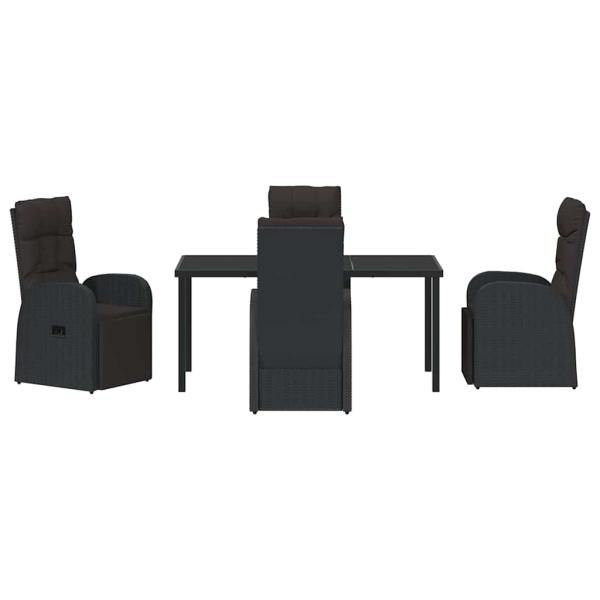 5-teiliges Garten-Ess-Set mit Kissen Schwarz Poly-Rattan