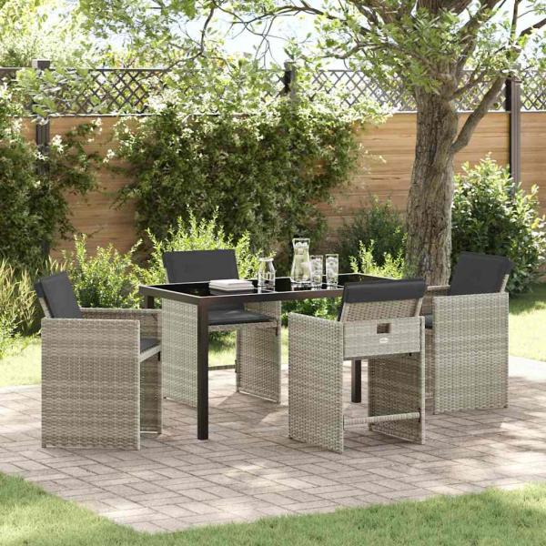 ARDEBO.de - 5-teiliges Garten-Essgruppen-Set mit Kissen hellgraues Poly-Rattan