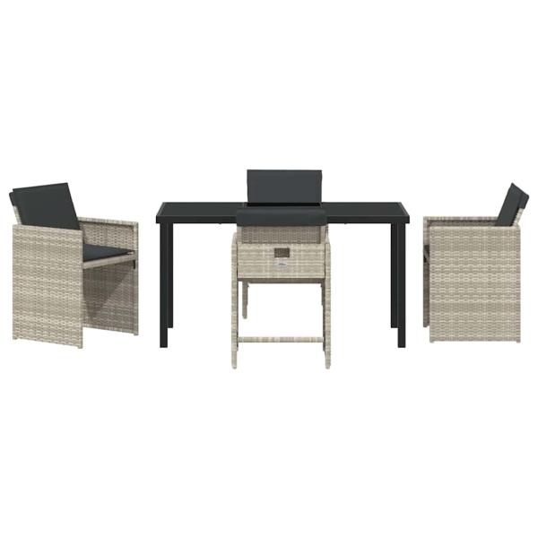 5-teiliges Garten-Essgruppen-Set mit Kissen hellgraues Poly-Rattan