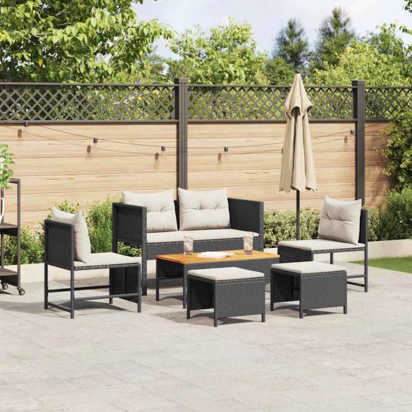 ARDEBO.de - Garten-Sofa-Set Schwarz Synthetisches Rattan Mittel