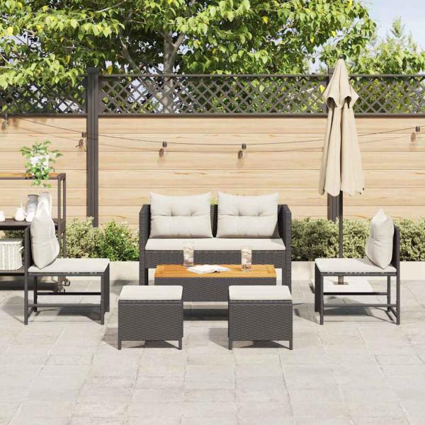 Garten-Sofa-Set Schwarz Synthetisches Rattan Mittel
