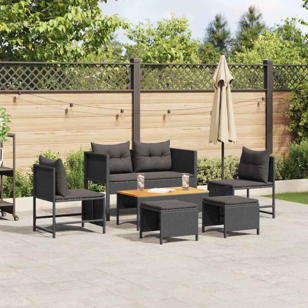 ARDEBO.de - Outdoor-Sofa-Set - Schwarz Rattan, Holz Mittel Langlebig