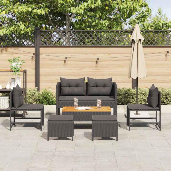Outdoor-Sofa-Set - Schwarz Rattan, Holz Mittel Langlebig