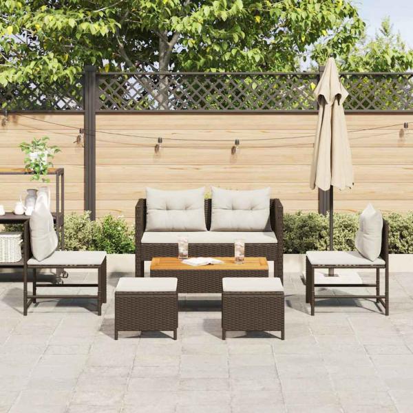 Garten-Sofa Set Braun und Creme Rattan, Holz, Stoff Mittel