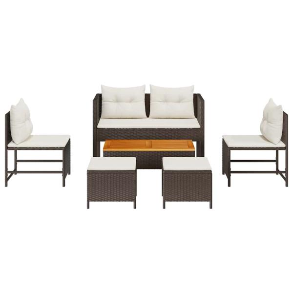 Garten-Sofa Set Braun und Creme Rattan, Holz, Stoff Mittel