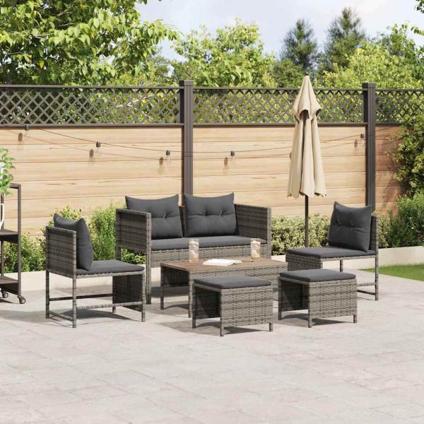 ARDEBO.de - Outdoor-Sofa-Set Grau und Dunkelgrau Rattan, gehärtetes Glas Mittel