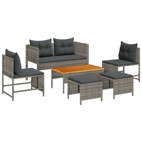 Outdoor-Sofa-Set Grau und Dunkelgrau Rattan, gehärtetes Glas Mittel