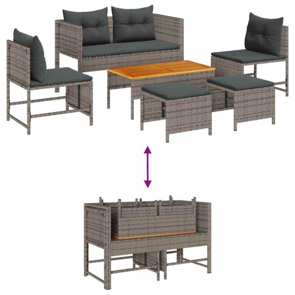Outdoor-Sofa-Set Grau und Dunkelgrau Rattan, gehärtetes Glas Mittel