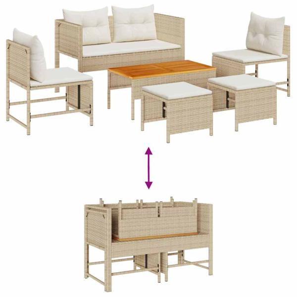 Outdoor Sofa Set Beige und Creme Rattan und Stoff Mittel