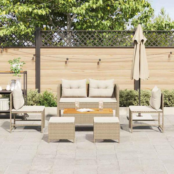 Outdoor Sofa Set Beige und Creme Rattan und Stoff Mittel