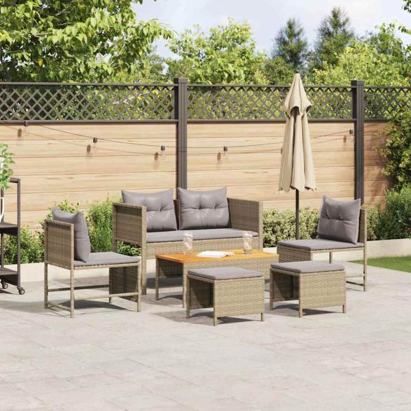 ARDEBO.de - Garten-Sofaset Beige und Hellgrau Rattan, Stoff Standard