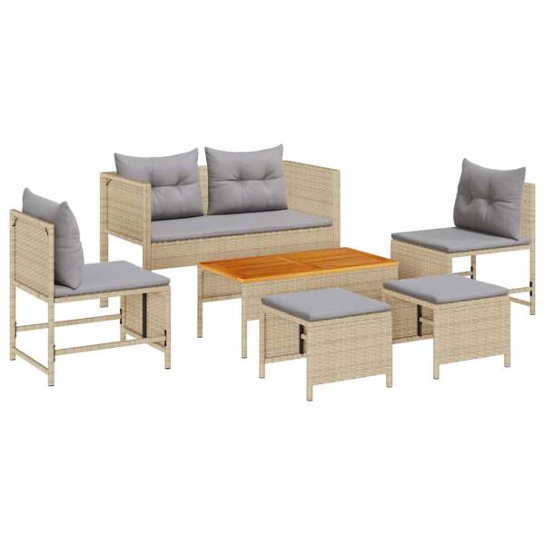 Garten-Sofaset Beige und Hellgrau Rattan, Stoff Standard