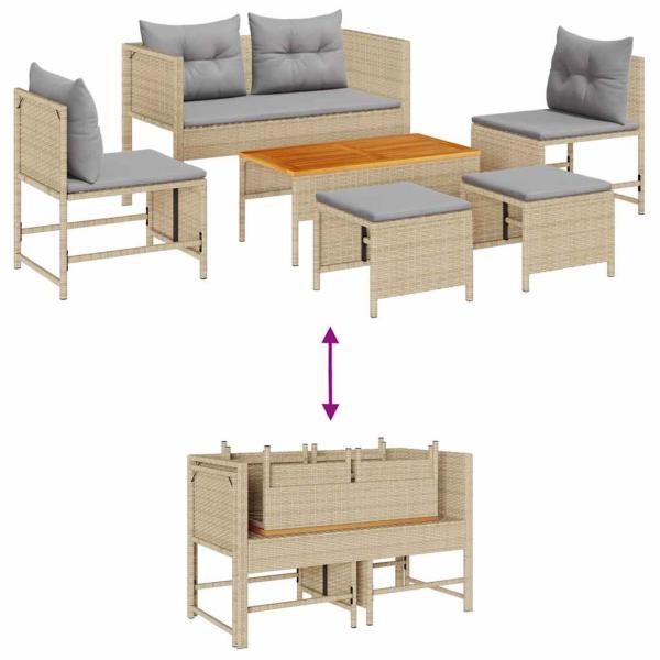 Garten-Sofaset Beige und Hellgrau Rattan, Stoff Standard