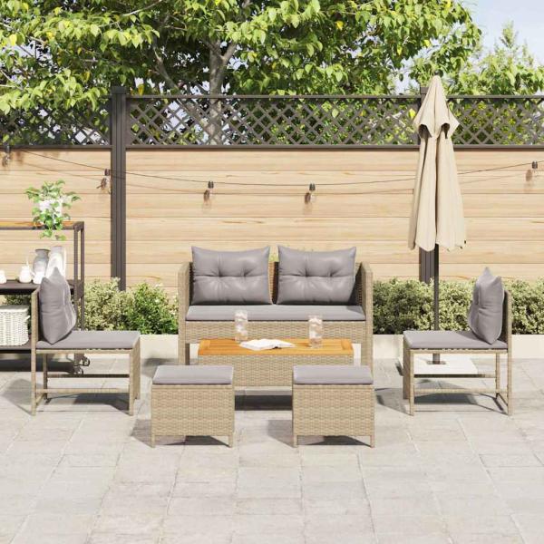 Garten-Sofaset Beige und Hellgrau Rattan, Stoff Standard