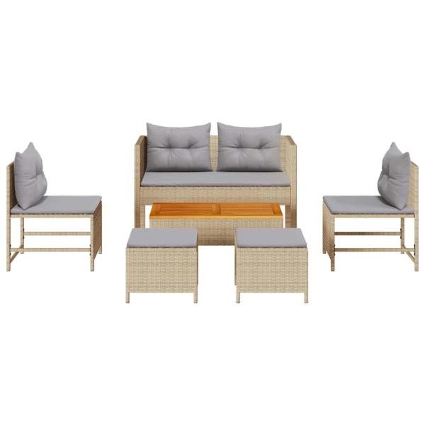 Garten-Sofaset Beige und Hellgrau Rattan, Stoff Standard