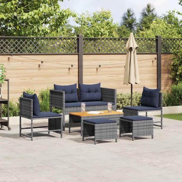 ARDEBO.de - Outdoor-Sofa-Set Grau und Marineblau Rattan mit Metallrahmen