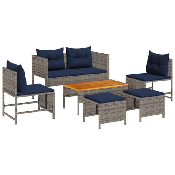 Outdoor-Sofa-Set Grau und Marineblau Rattan mit Metallrahmen