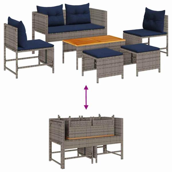 Outdoor-Sofa-Set Grau und Marineblau Rattan mit Metallrahmen
